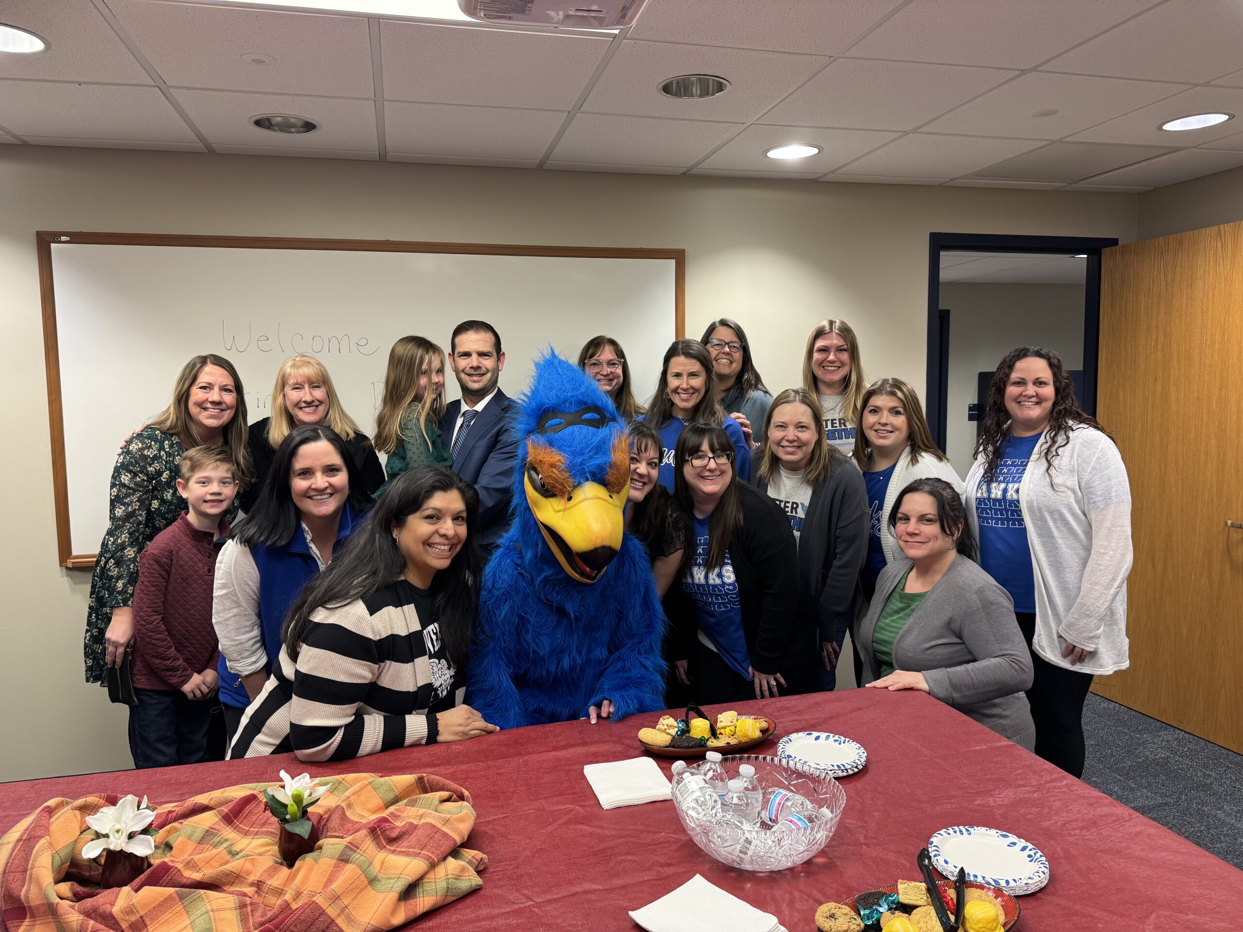 <p>Staff reception for Sean Degman at BOE Meeting</p>

